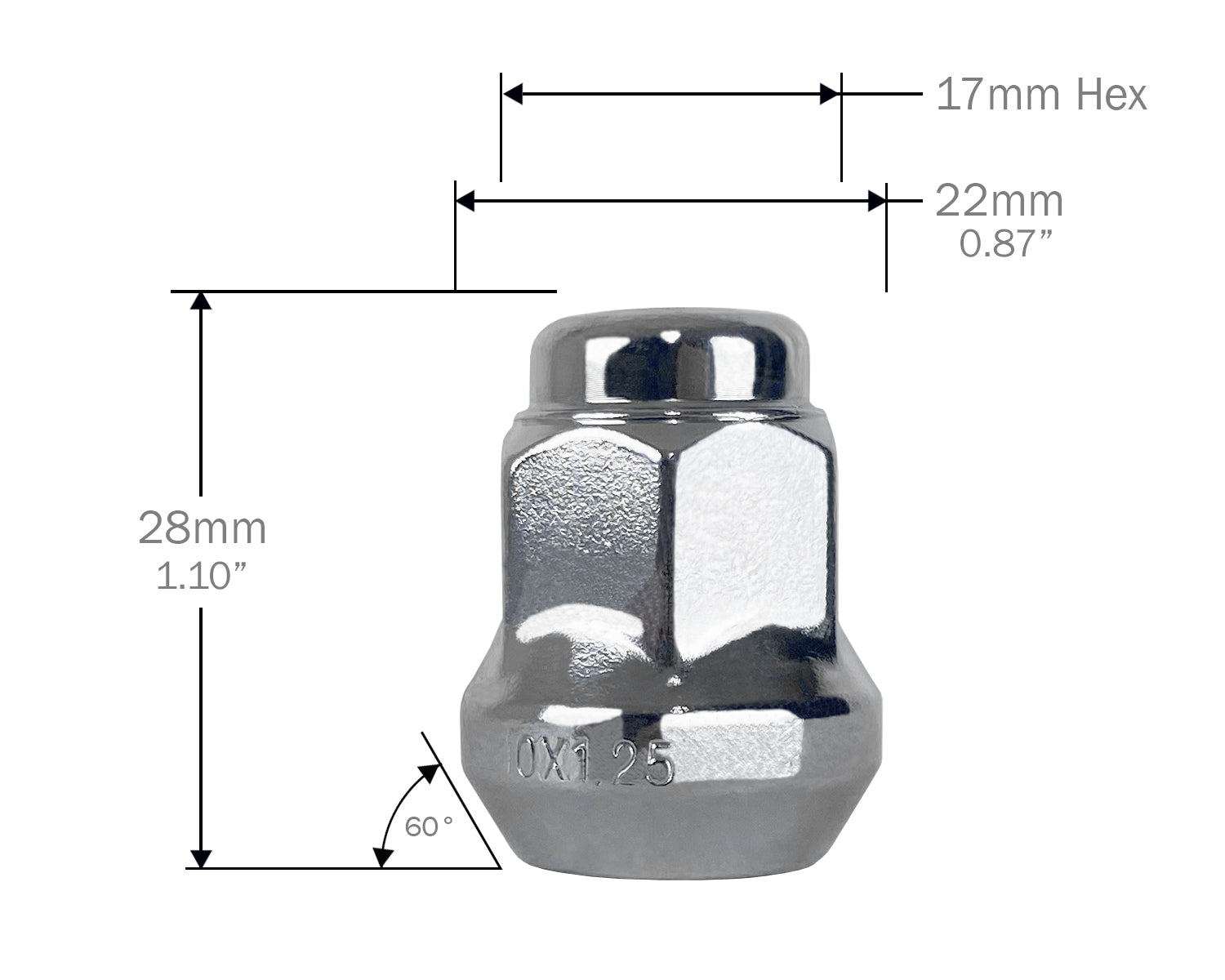 ATV & UTV Small Hex Lug Nuts - Chrome