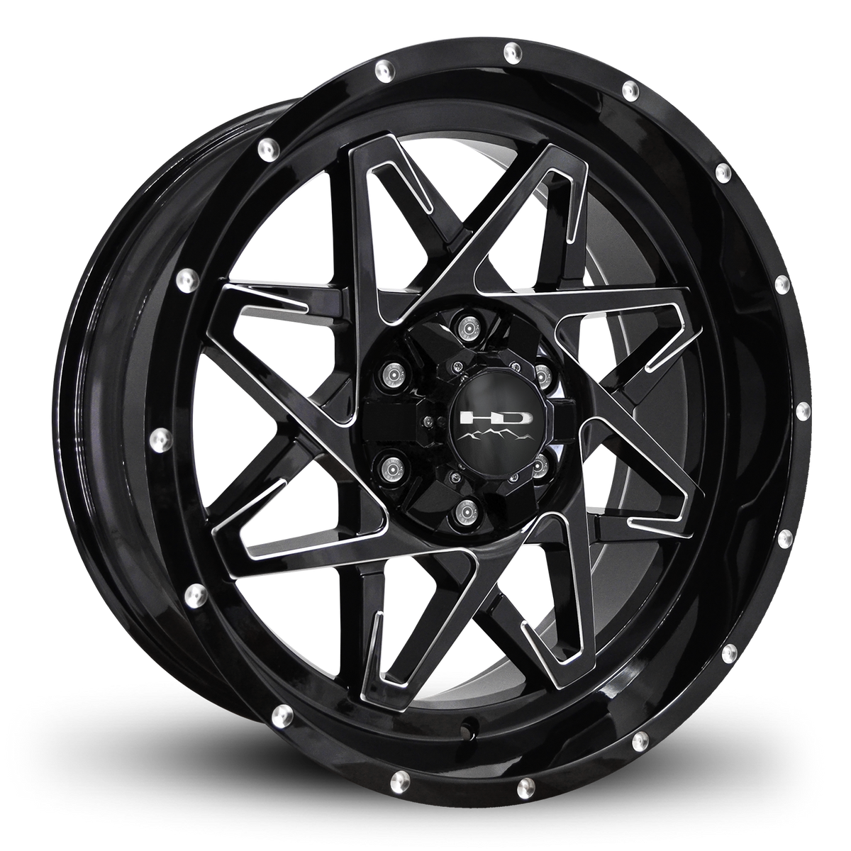 HD Offroad Caliber 20x9 -10 6x135/6x139.7mm 106.2mm Gloss Black/Milled Edge
