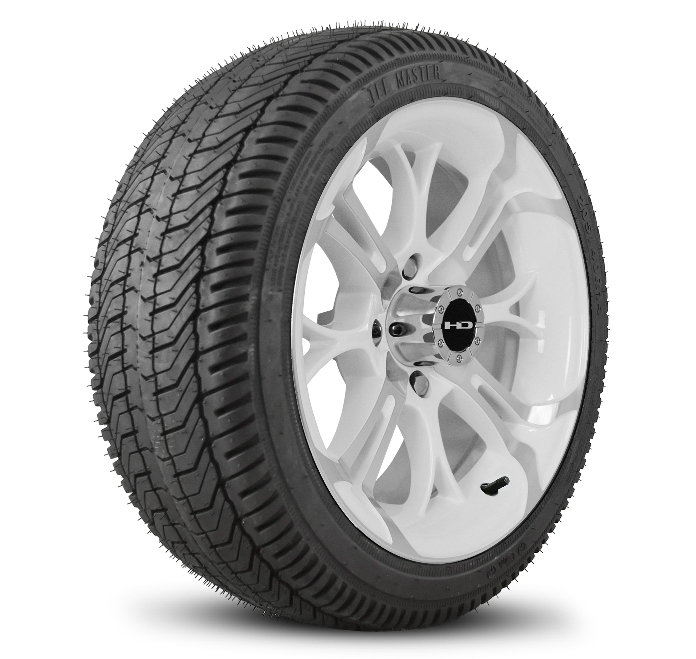 HD Golf Wheels Spinout Wheel & Tire Package in Gloss White with Machined Face and 2054014 Street Tread Tire Mounted and Shipped to your Door Ready to Install
