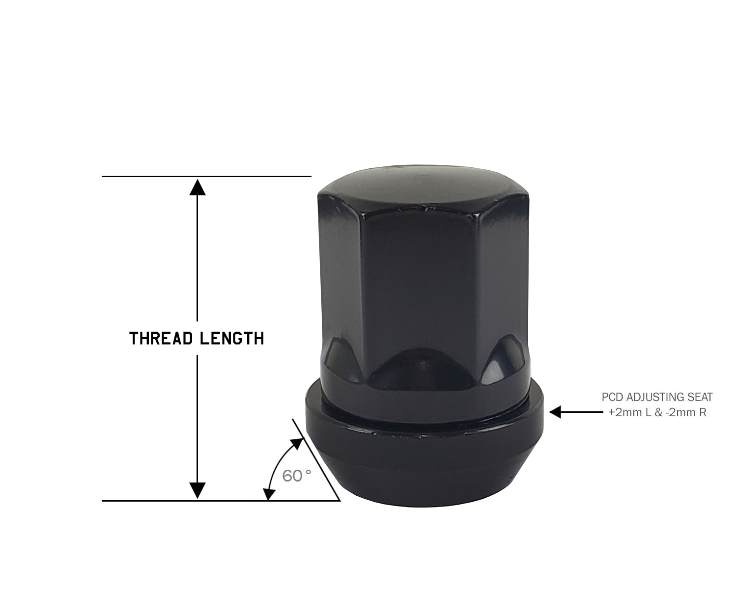 Perfectly Tight Adjustable 19mm Hex Lug Nut Tapered Seat 12x1.25 x 32mm - Black Steel - Set of 20