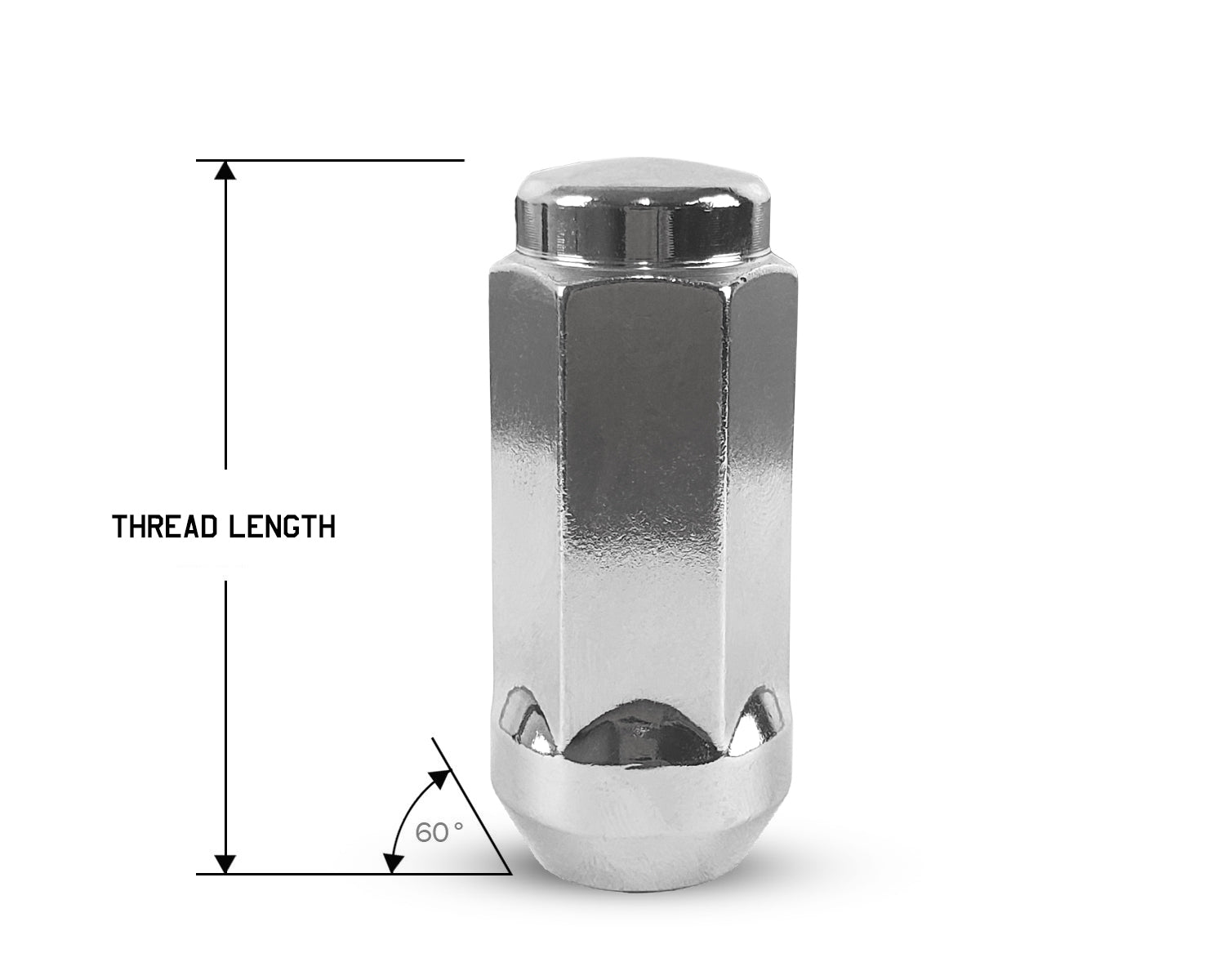 Perfectly Tight 19mm Hex Lug Nut Tapered Seat 14x1.5 x 32mm - Chrome Steel - 1 Piece