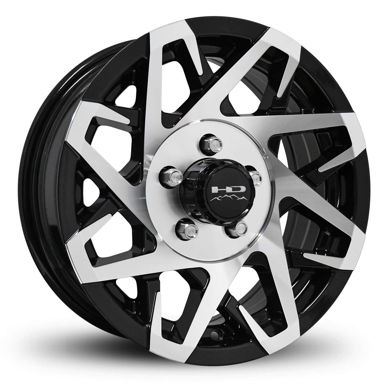 Shop Online & Buy 15x6.0 Custom 5 Lug CANYON Aluminum Alloy Trailer Wheels by HD Off-Road in Gloss Black with Machined Concave Face for Boat, Utility, Landscaping, Concession, Plus Many More Trailer Hub Axle Types.