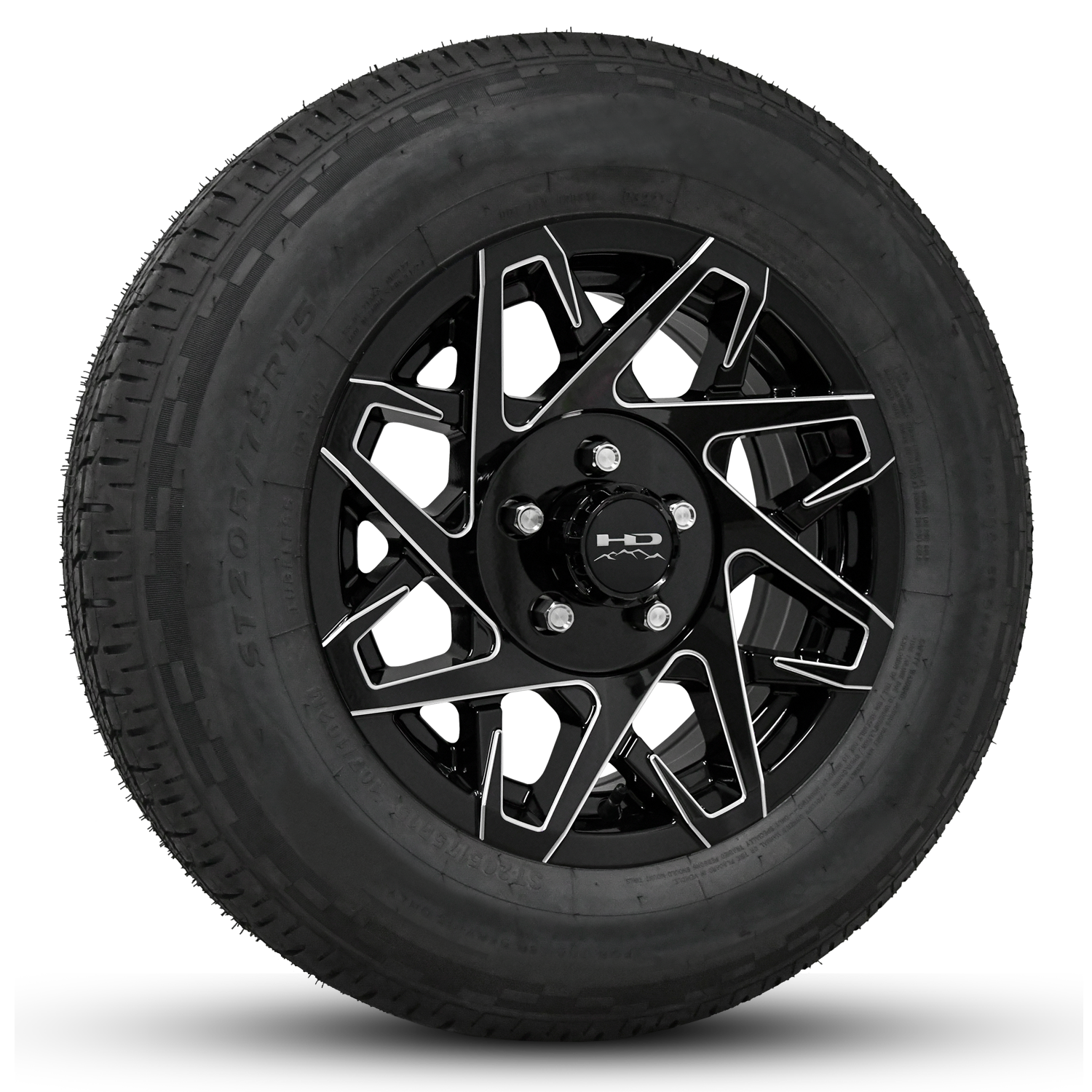 Buy Custom Aluminum Alloy Trailer Wheel Rims Online at HD Trailer in 14x5.5 Inch in 5-Lug Bolt Patterns Gloss Black Milled Edges Wheel RIm & Tire Package Combo