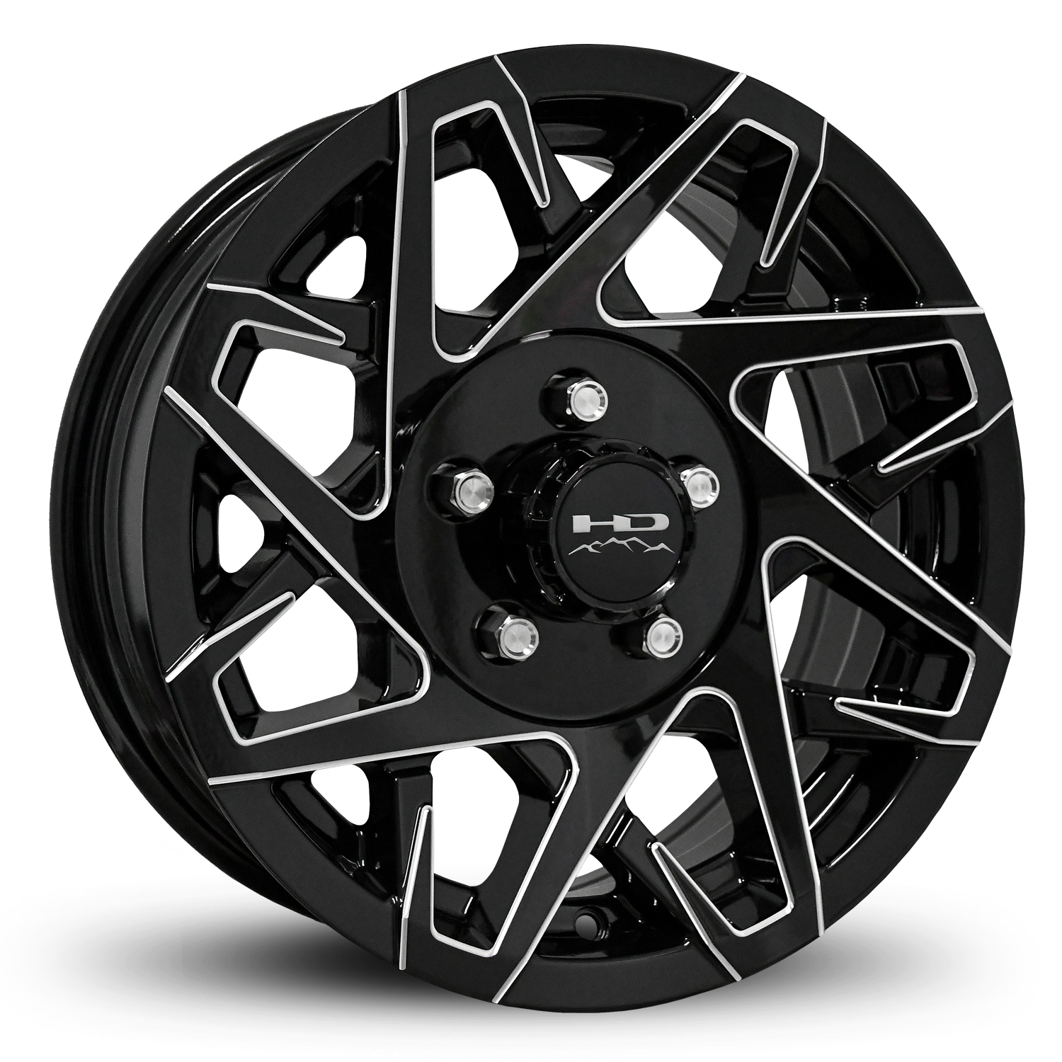 Shop Online & Buy 15x6.0 Custom 5 Lug CANYON Aluminum Alloy Trailer Wheels by HD Off-Road in Gloss Black with CNC Milled Spoke Edges with Concave Face for Boat, Utility, Landscaping, Concession, Plus Many More Trailer Hub Axle Types.