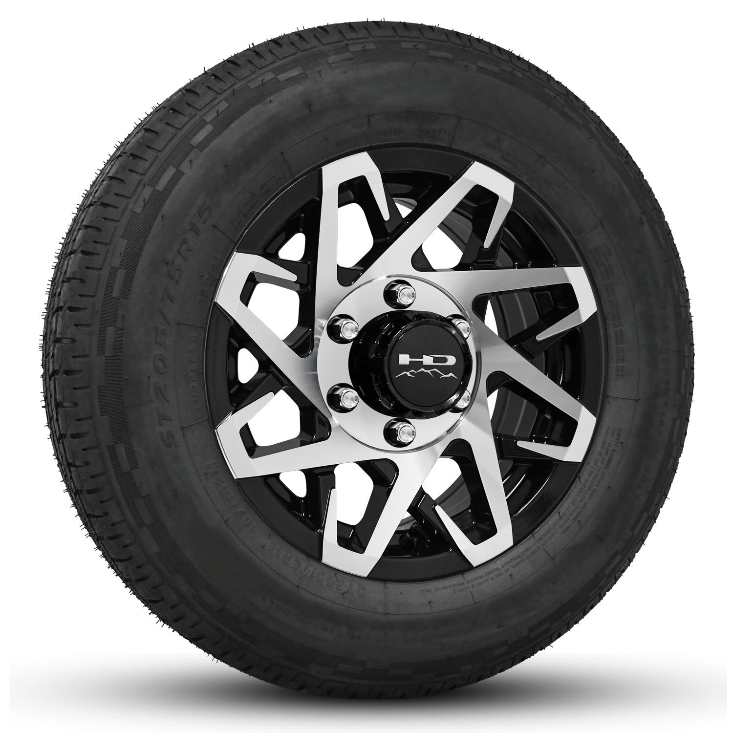 Buy the HD Trailer Canyon Wheel Rim & Tire Packages in Size 15x6.0 in 6-Lug Bolt Patterns finished in Gloss Black with Machined Face