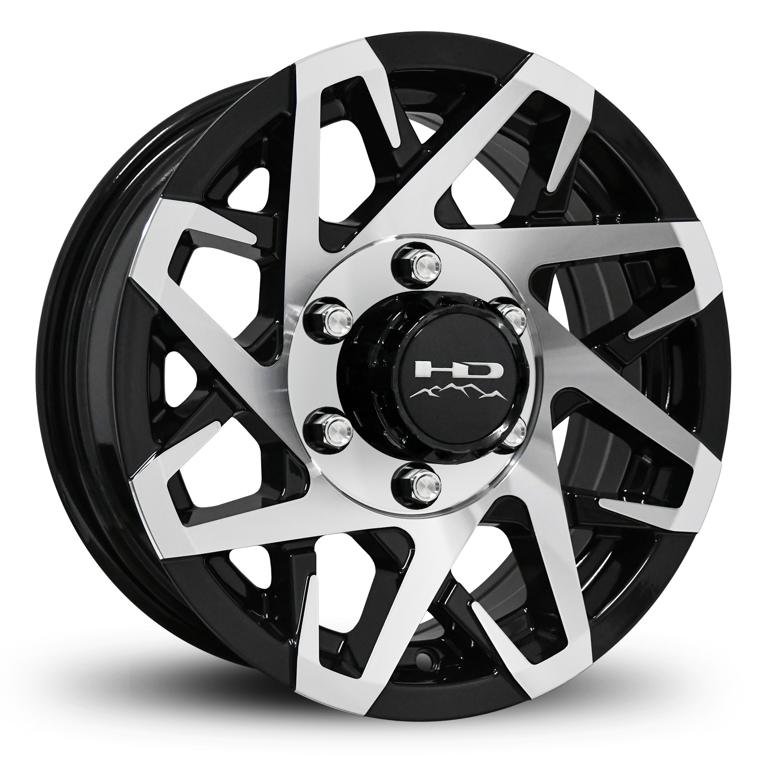 Shop Online & Buy 16x6.0 Custom 6 lug CANYON Aluminum Alloy Trailer Wheels by HD Off-Road in Gloss Black with Machined Concave Face for Boat, Utility, Landscaping, Concession, Plus Many More Trailer Hub Axle Types.