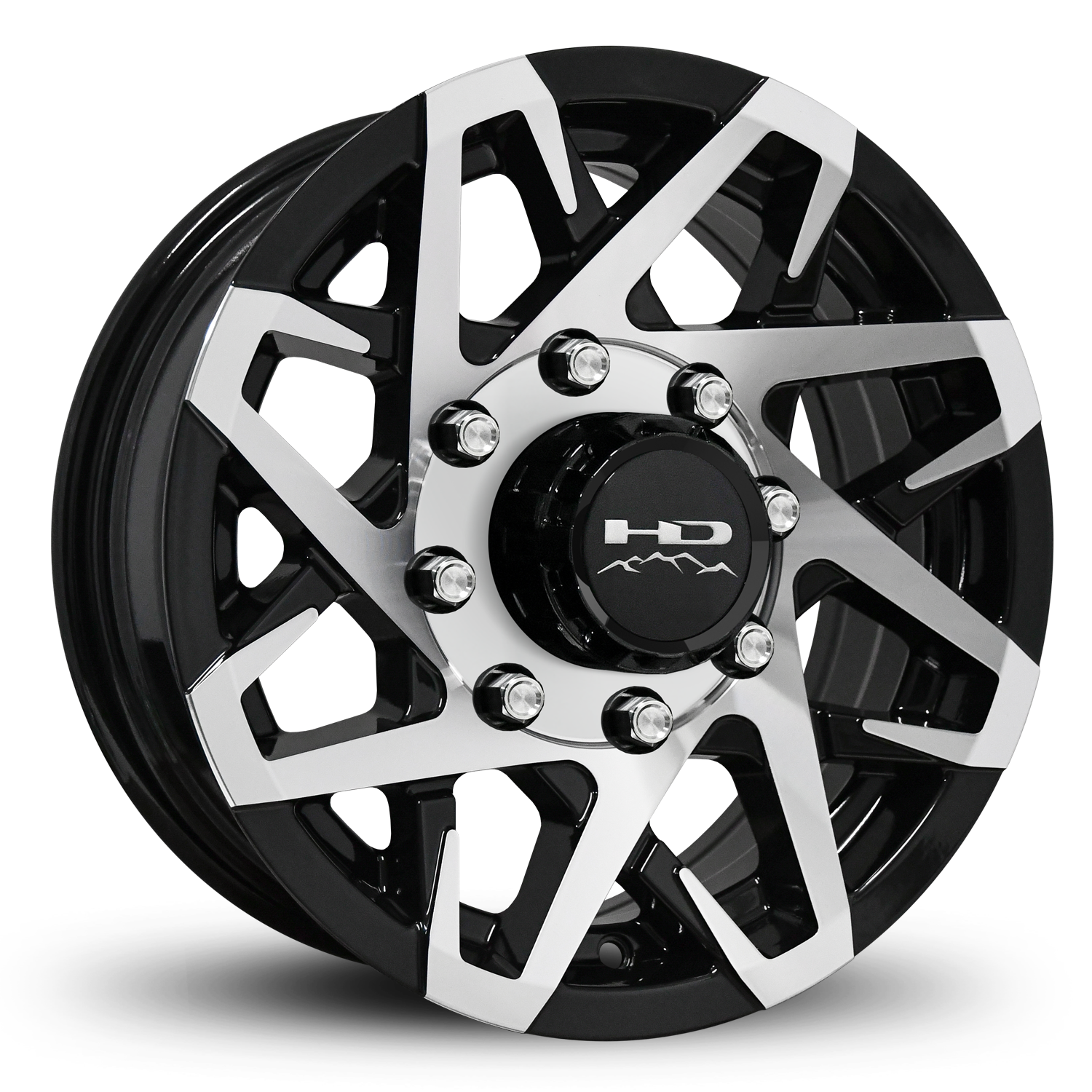 Shop Online & Buy 16x6.0 Custom 8 lug CANYON Aluminum Alloy Trailer Wheels by HD Off-Road in Gloss Black with Machined Concave Face for Boat, Utility, Landscaping, Concession, Plus Many More Trailer Hub Axle Types.