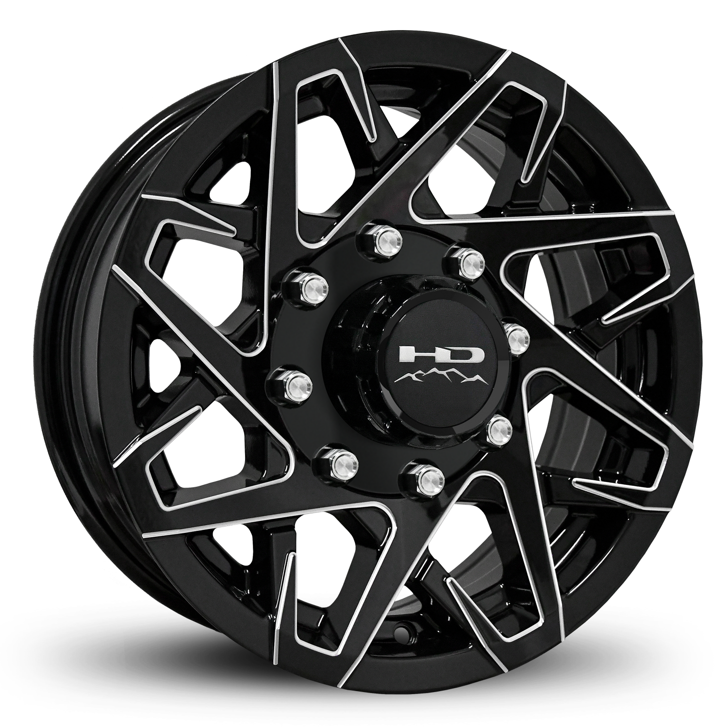 Shop Online & Buy 16x6.0 Custom 8-Lug CANYON Aluminum Alloy Trailer Wheels by HD Off-Road in Gloss Black with CNC Milled Spoke Edges with Concave Face for Boat, Utility, Landscaping, Concession, Plus Many More Trailer Hub Axle Types.
