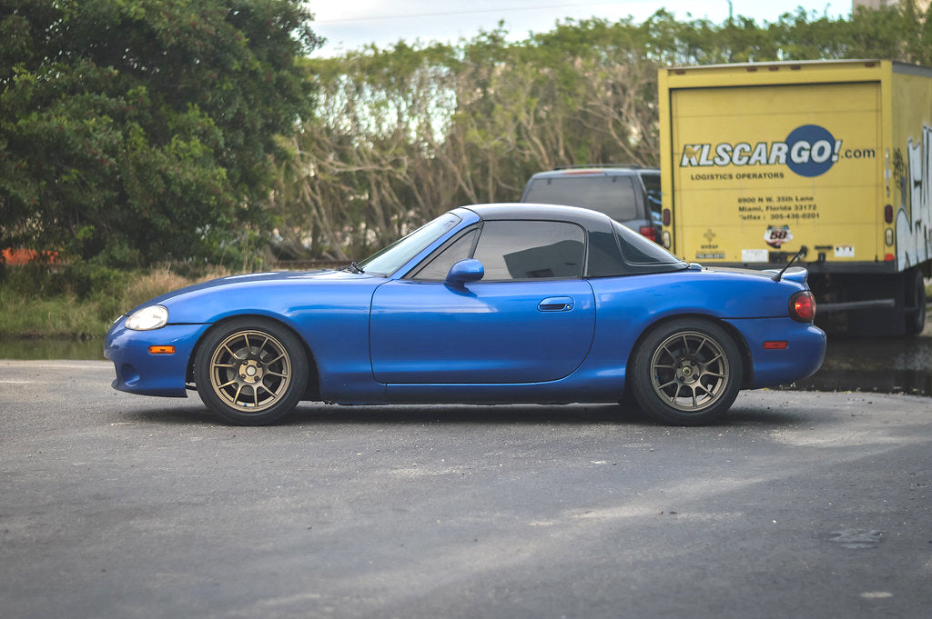 Blue Mazda Miata with Jongbloed Racing Wheels S500 / Series 500 Wheels in Satin Bronze 15 inch 4x100