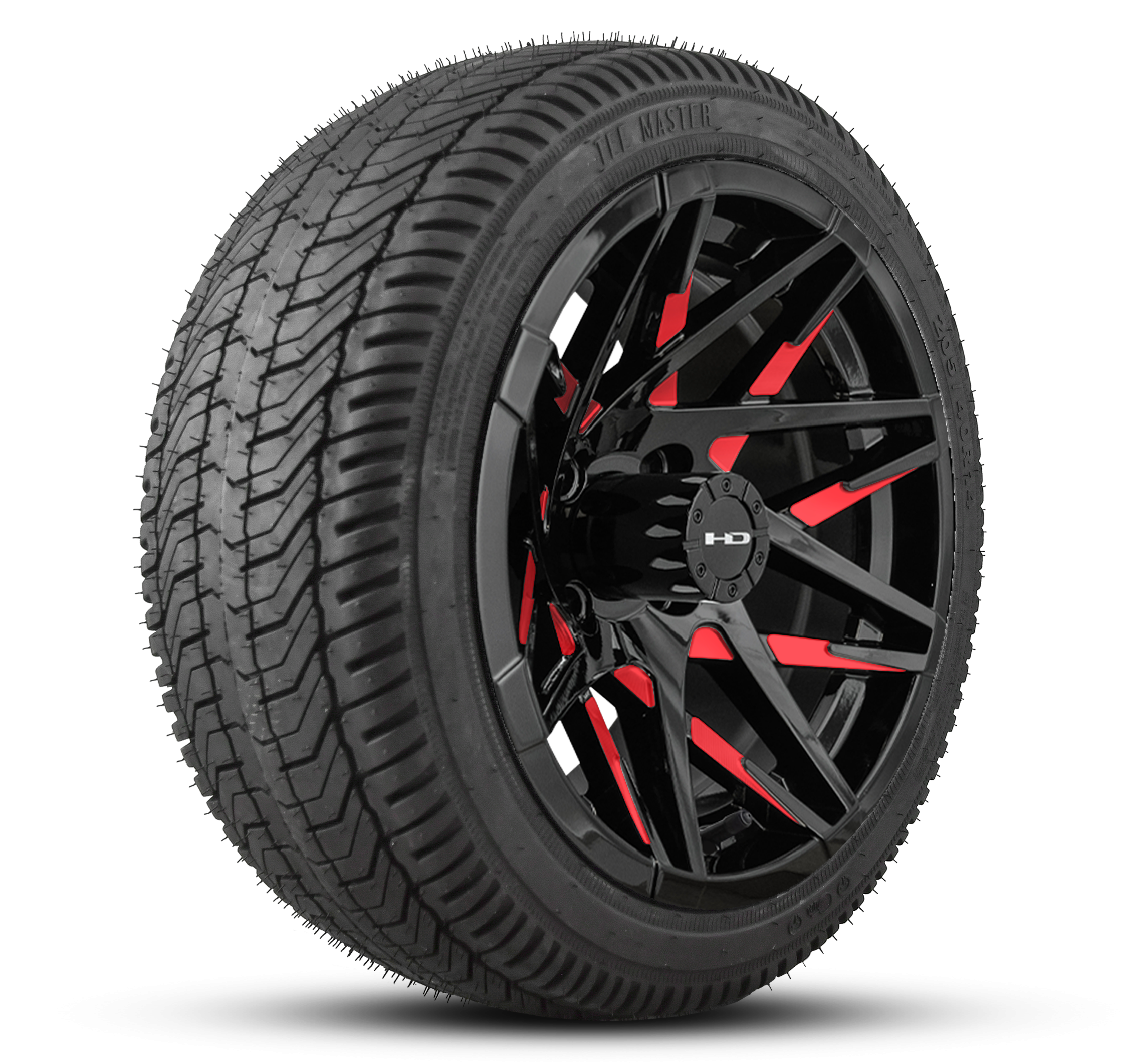 HD Golf Cart Wheels Red & Black Canyon Concave Wheel Rim with Tire Package