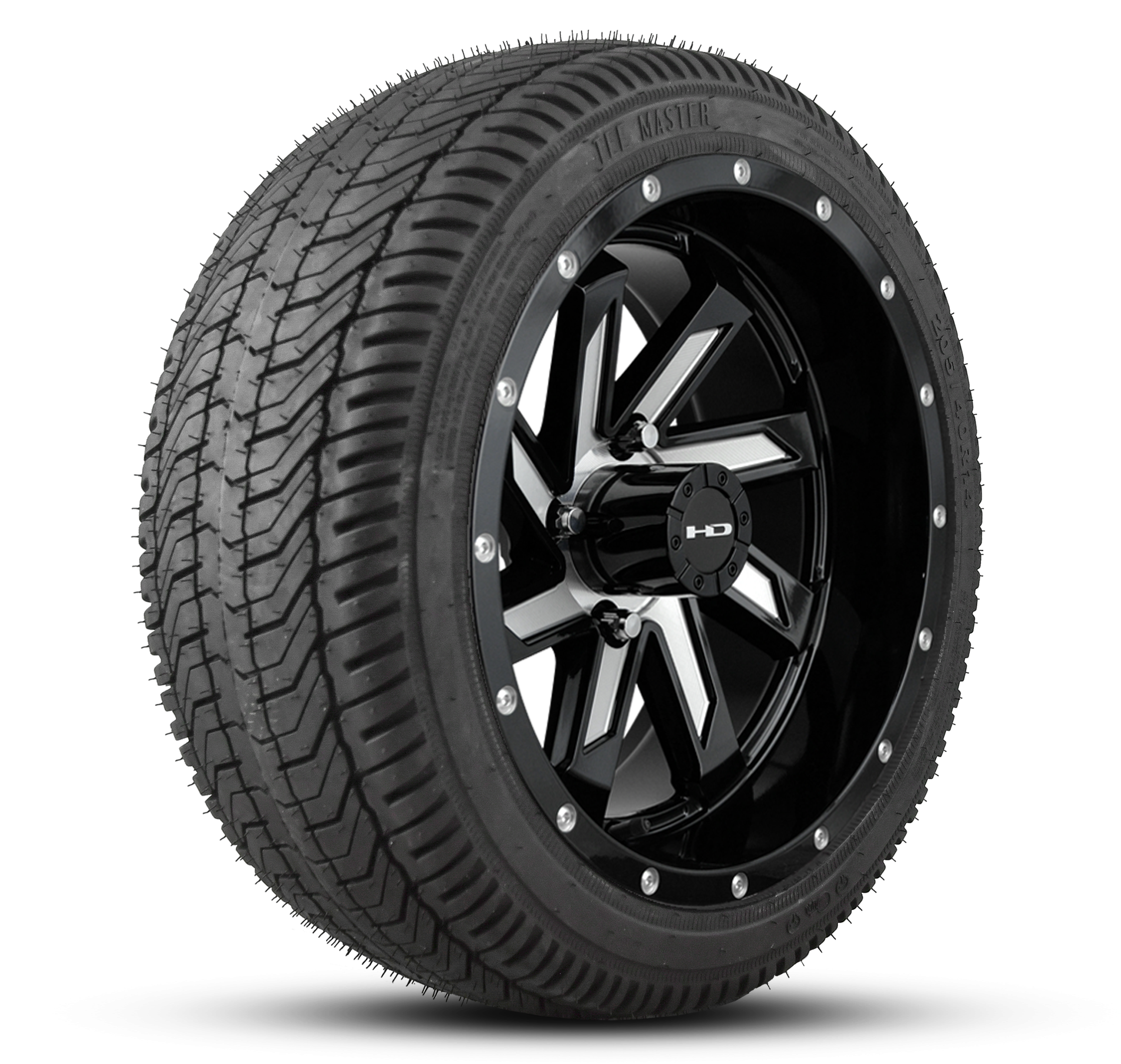 HD Golf Wheel & Tire Package ( 1pc ) 14x7.0 SAW Gloss Black Milled Face w ( 1pc ) 205/40-14 All-Season Tire