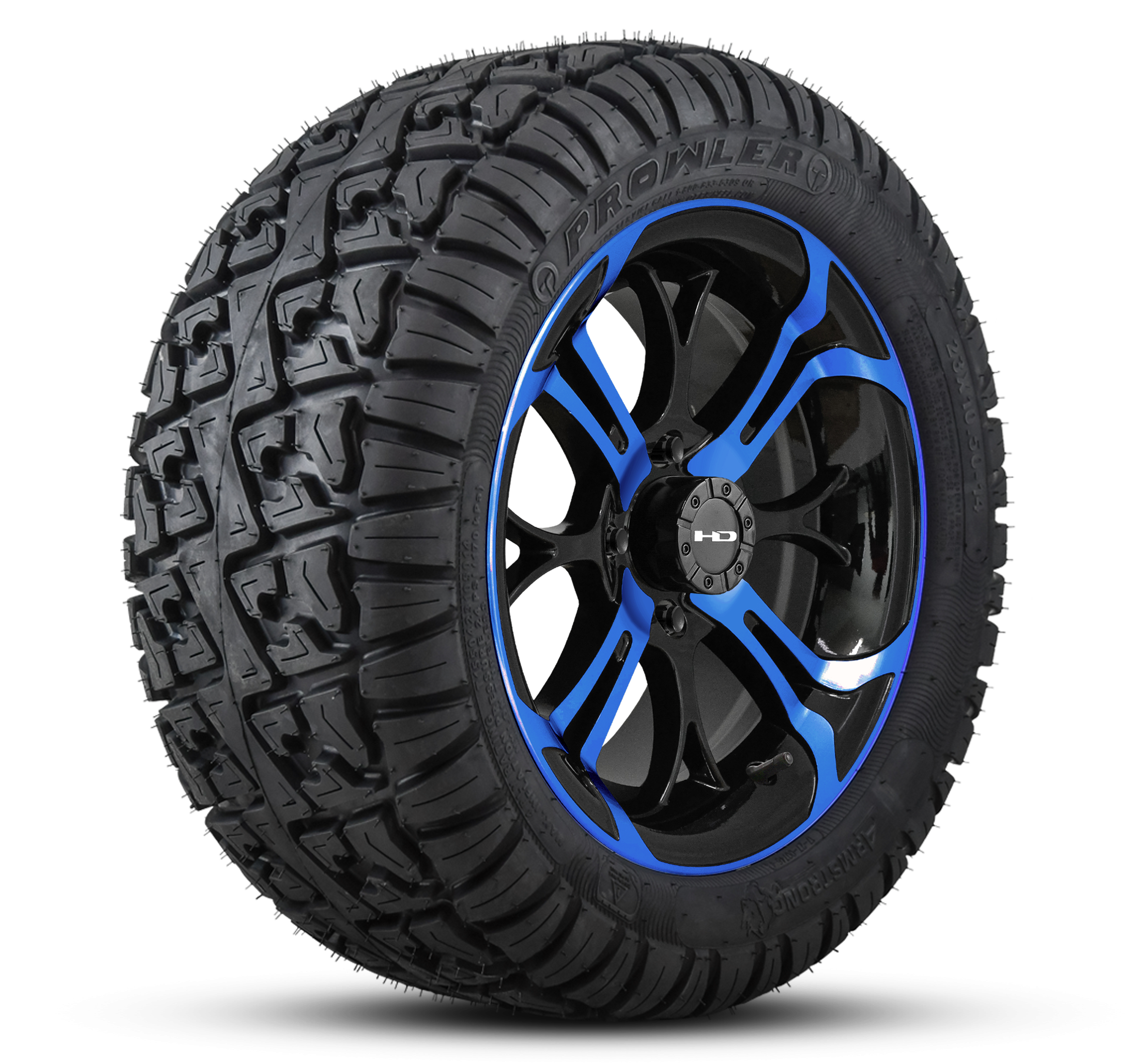 HD Golf Wheel & Tire Package ( 1pc ) 14x7.0 Spinout Gloss Black & Blue w ( 1pc ) 23 Inch A/T Tire
