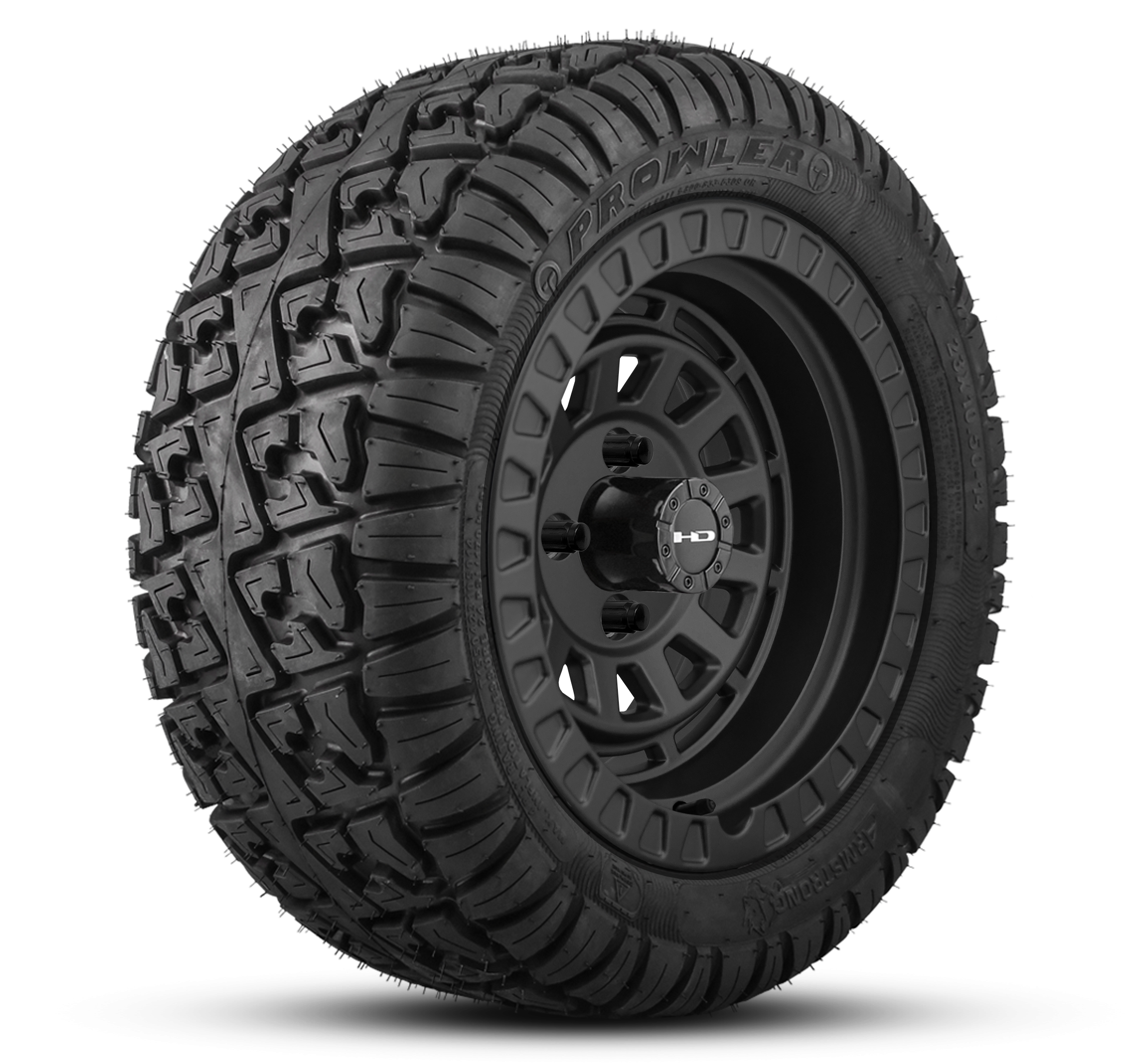 HD Golf Wheel & Tire Package ( 1pc ) 14x7.0 Venture All Satin Black w ( 1pc ) 23 Inch A/T Tire
