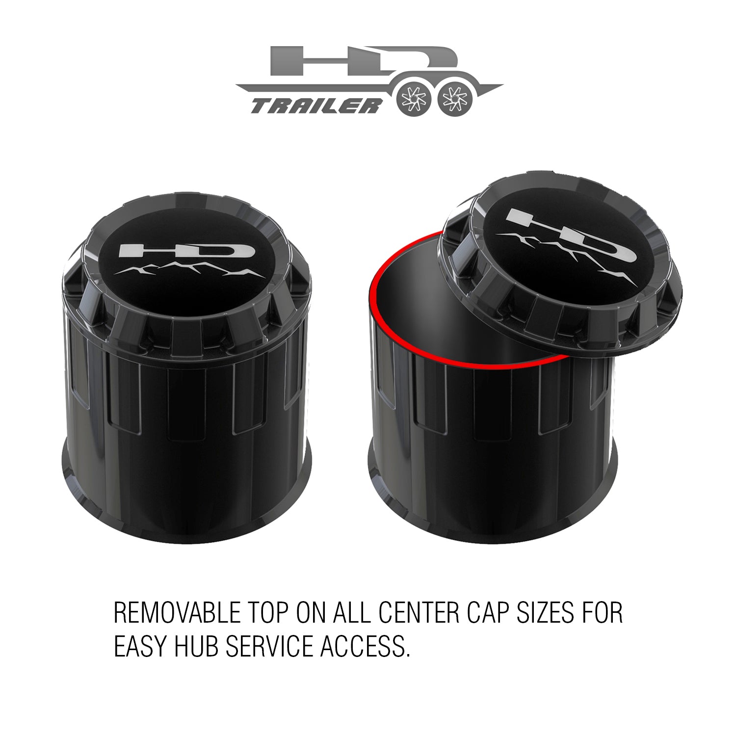 HD Off-Road Wheels Replacement Push Through ABS Plastic Trailer Wheel Rim Center Caps with Removable Top for Easy Access to Service Hub Grease Bearing.