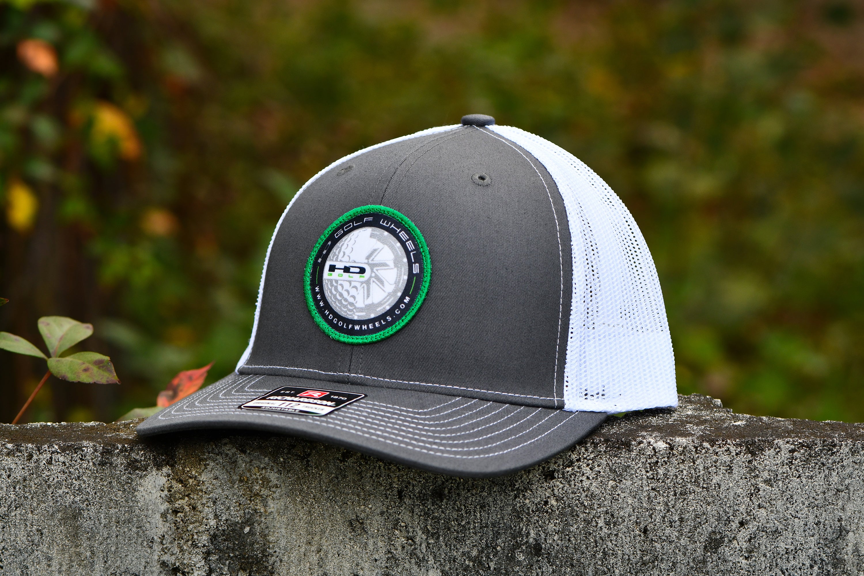 HD Golf Cart Wheels Official Branded Richardson 112 Snap Back Sport Hat White, Gray, & Green