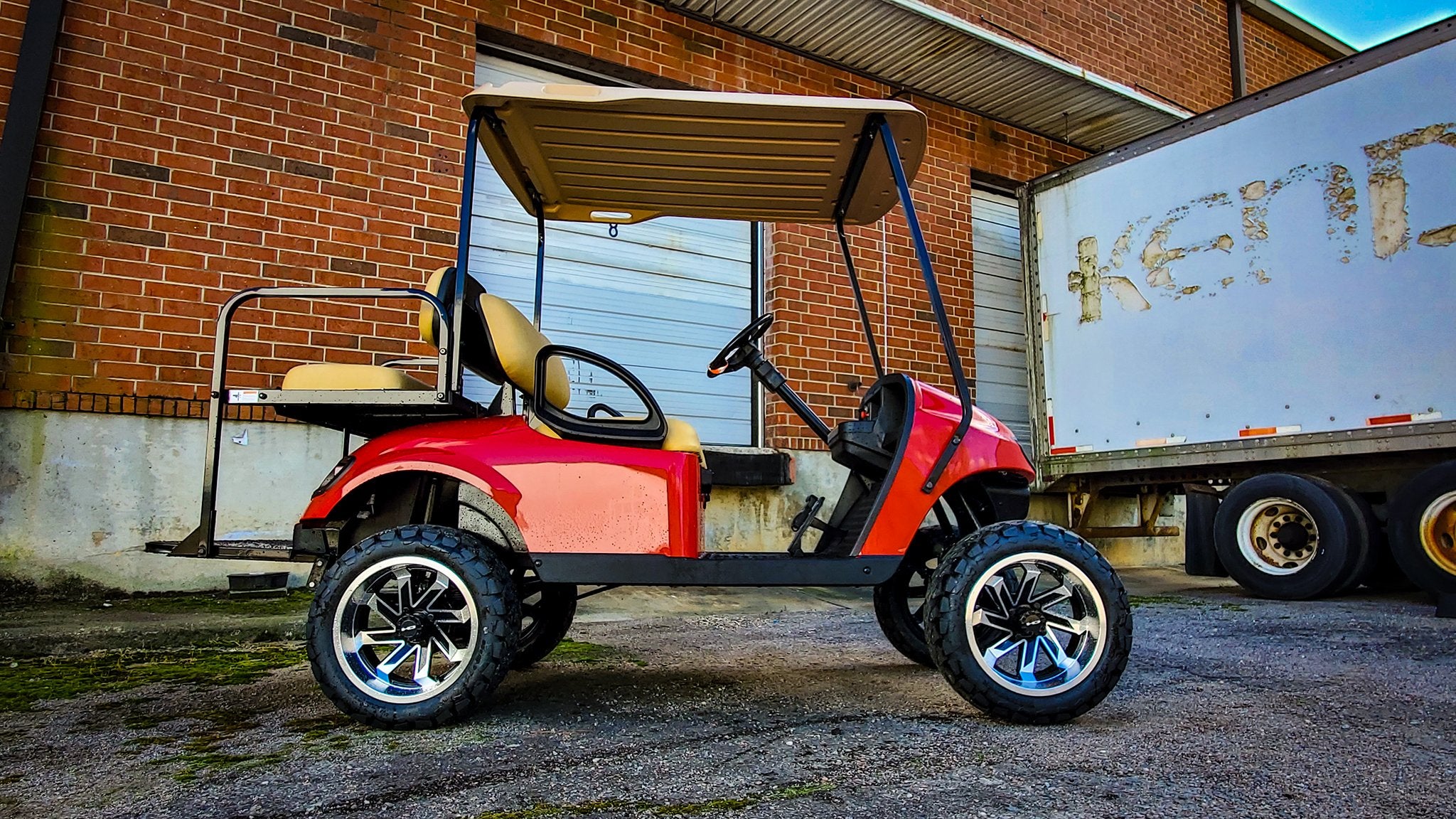 Shop the HD Golf Wheels SAW Gloss Black Machined with A/T Off-Road Tires online today for your Club Car, Cushman, EZGO, ICON EV, Garia, Massimo, Polaris, or Yamaha Golf Cart.