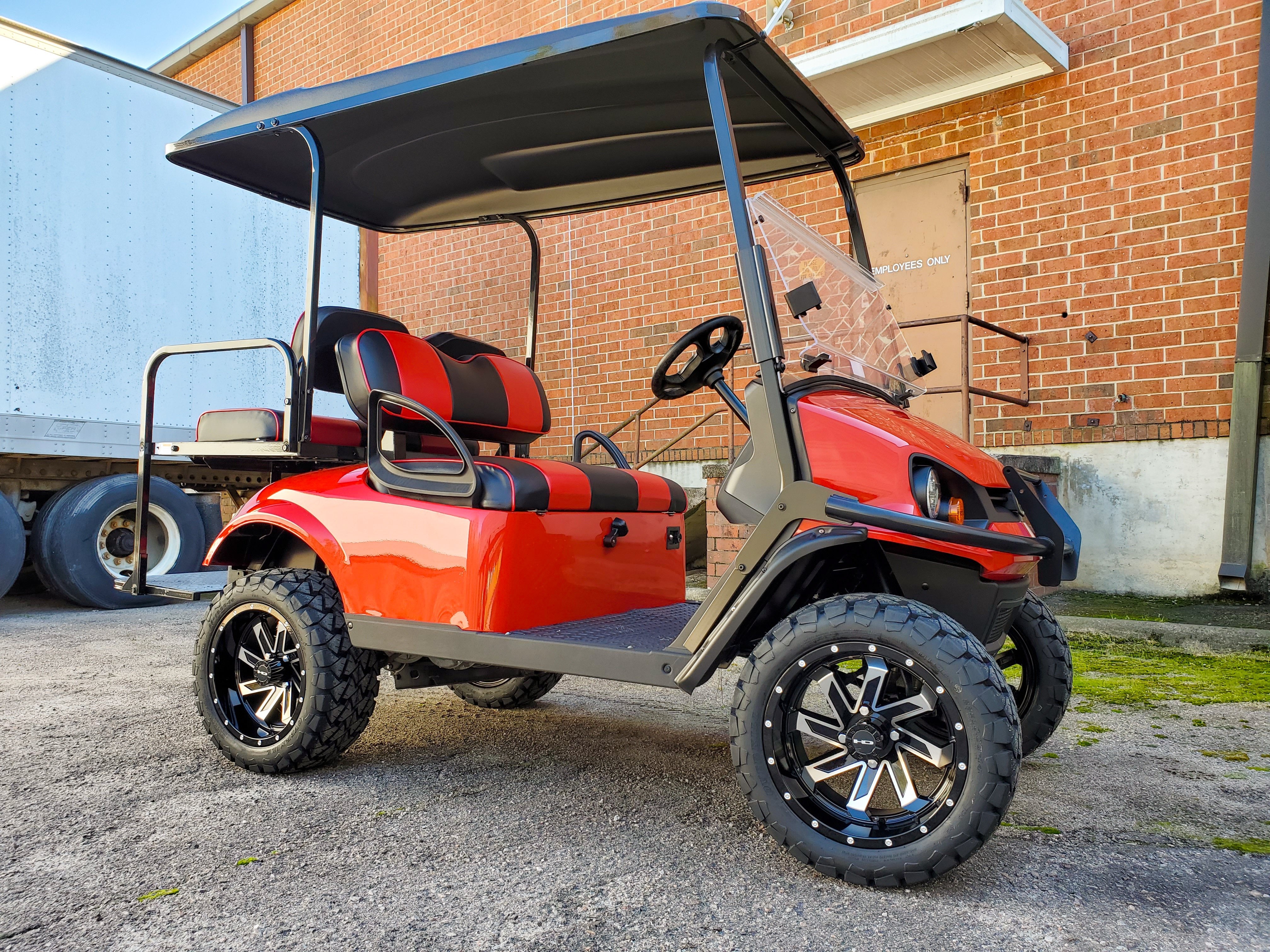 HD Golf Wheels Golf Wheel & Tire Packages HD Golf Wheel & Tire Package - 12x7.0 SAW Gloss Black Machined w 23 Inch A/T Tire ( 4pc )