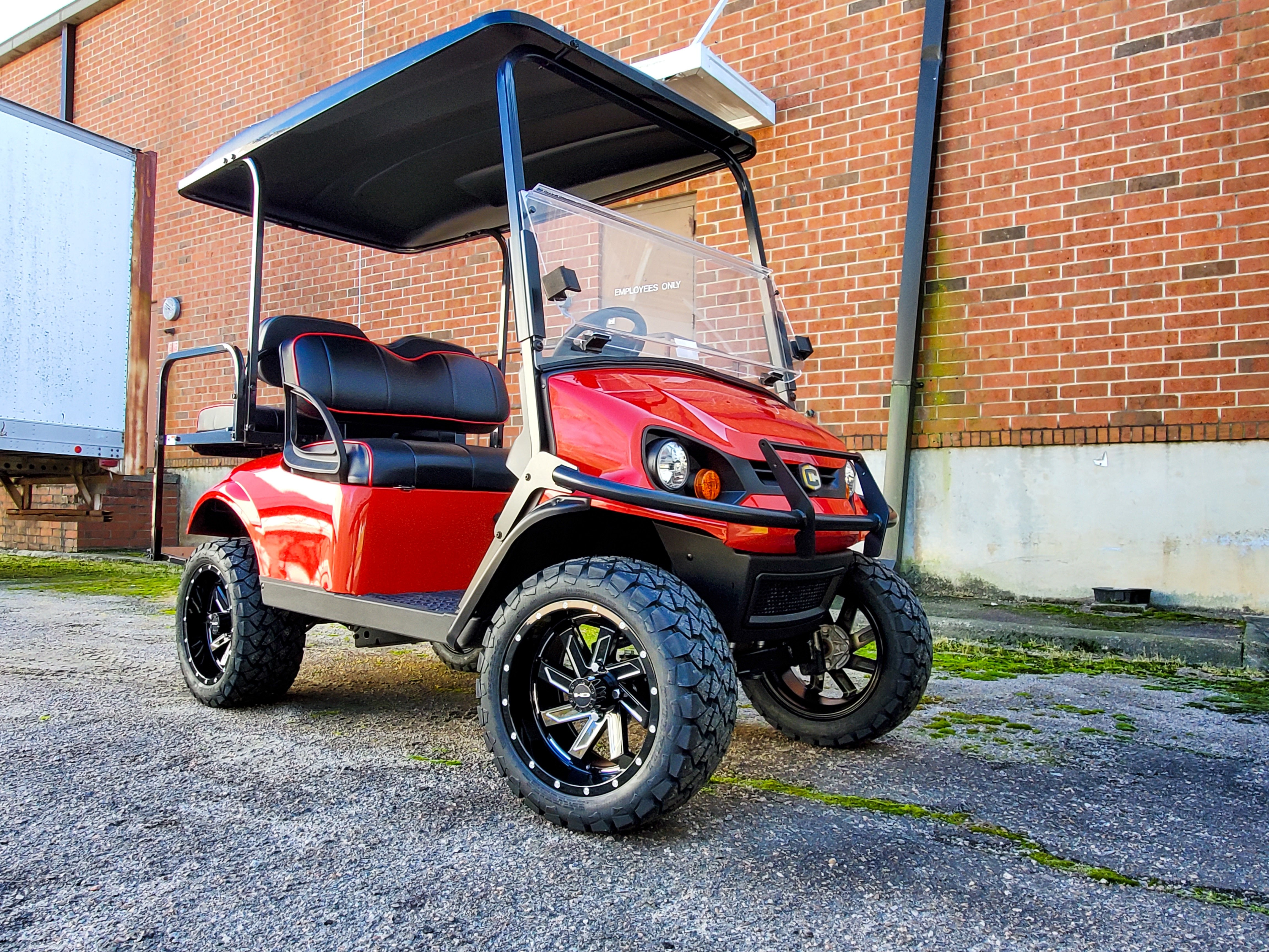 HD Golf Wheels Golf Wheel & Tire Packages HD Golf Wheel & Tire Package - 12x7.0 SAW Gloss Black Milled Edges w 23 Inch A/T Tire ( 4pc )