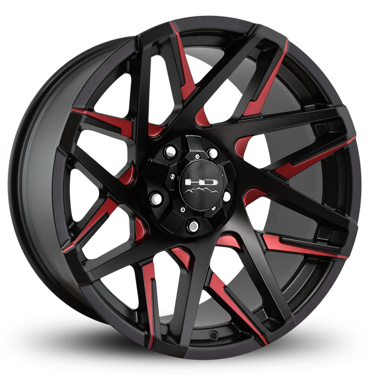 HD Off-Road Wheels Truck & SUV Wheels 20x10.0 | 5x127/5x139.7 | et-25mm | 4.53 in | 78.1mm HD Off-Road Canyon Wheels | Satin Black Red Milled