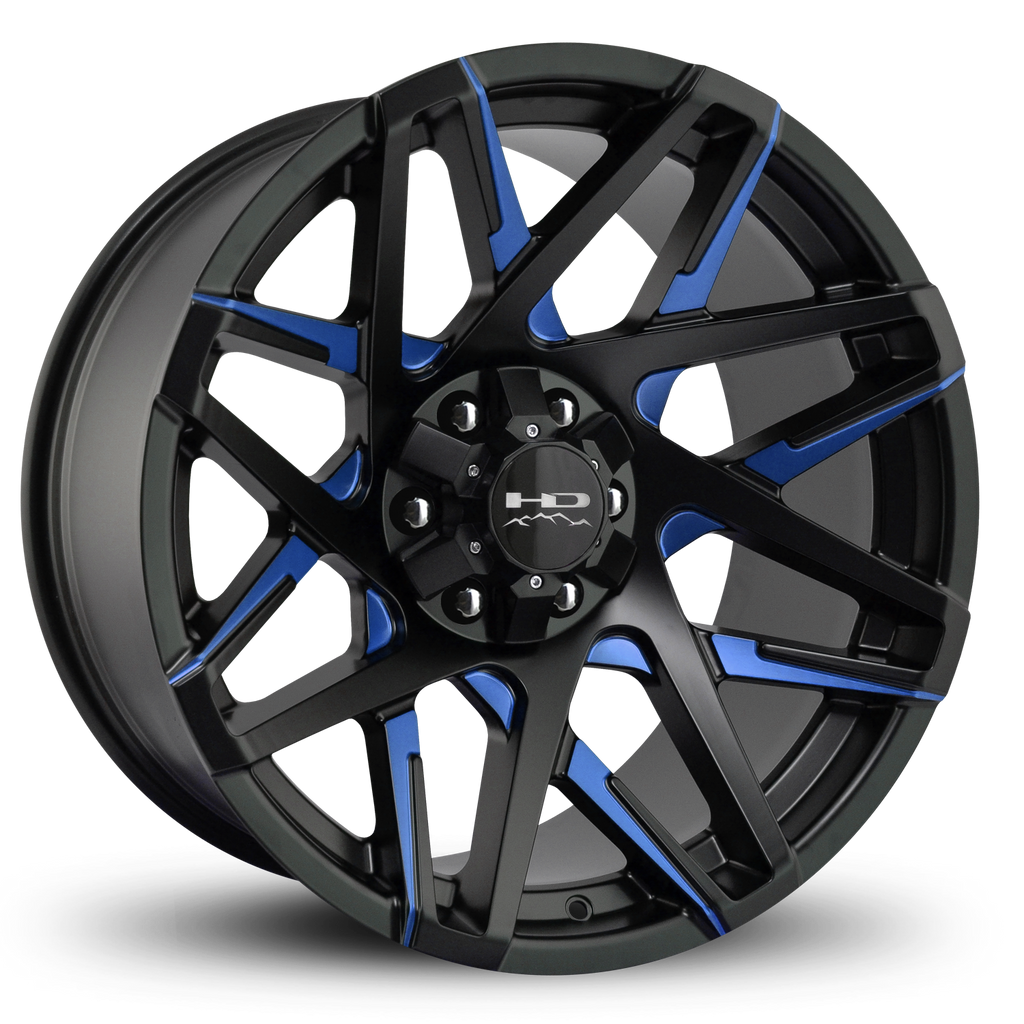 Blue Truck Wheel Rims - HD Off-Road Wheels Truck & SUV Wheels 20x9.0 | 6x135/6x139.7 | et15mm | 5.6 in | 106.2mm HD Off-Road Canyon Wheels | Satin Black Blue Milled