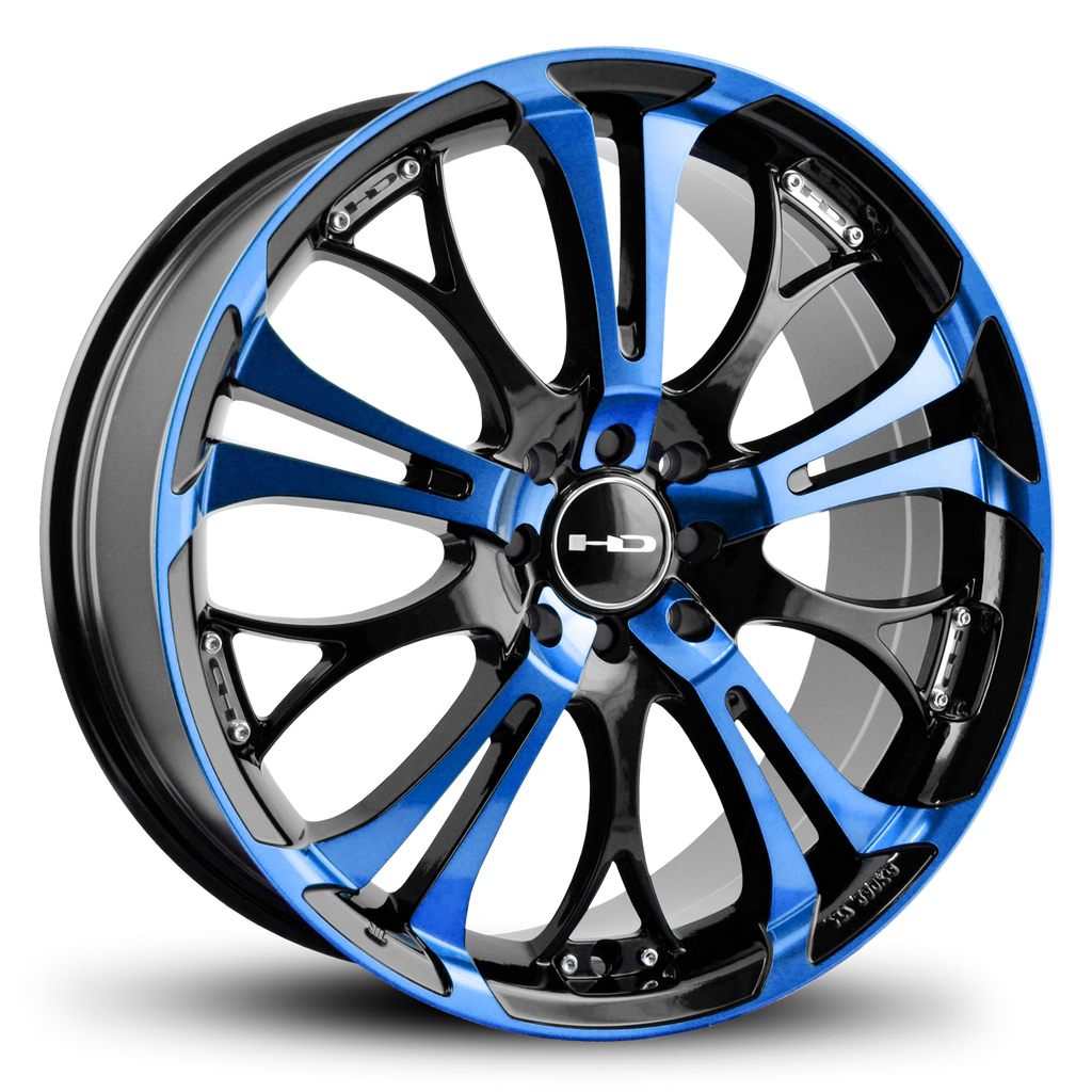 The Original HD Wheels Spinout Blue and Black Colors in 16, 17, 18, & 20 Inch Custom Wheel Rims
