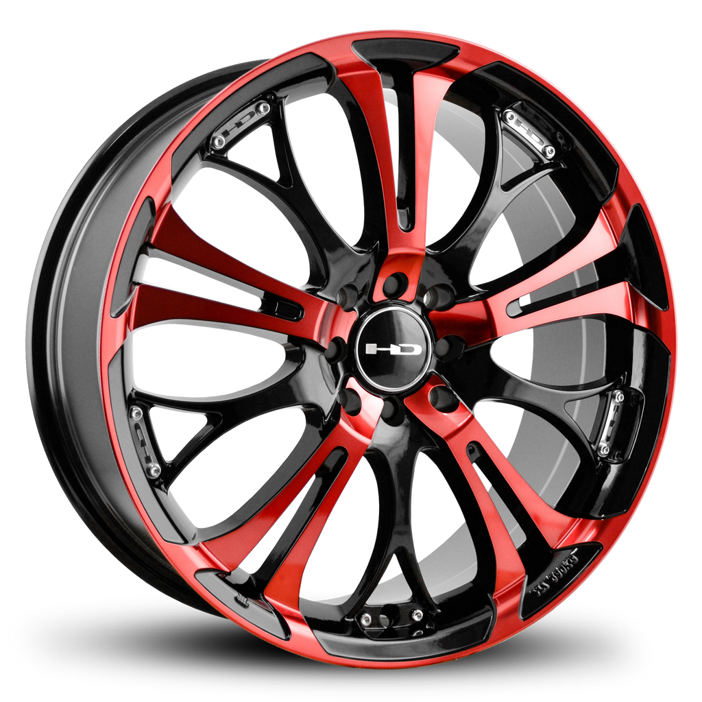 The Original HD Wheels Spinout Red and Black Colors in 16, 17, 18, & 20 Inch Custom Wheel Rims