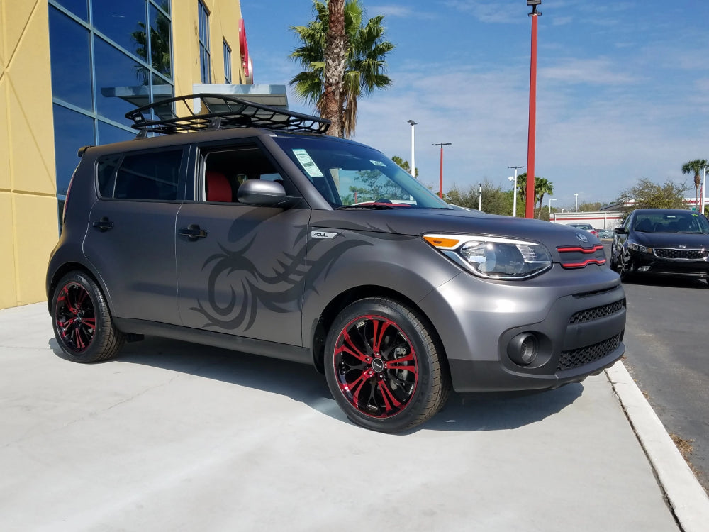 The Original HD Wheels Spinout Red and Black Colors in 16, 17, 18, & 20 Inch Custom Wheel Rims KIA Soul