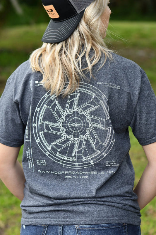 HPD Wheels Small Official HD Off-Road Wheels SAW T-Shirt Heather Grey w Pocket