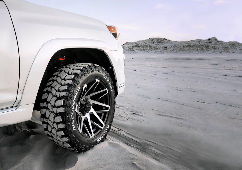 White Toyota 4-Runner with the HD Off-Road Wheels Canyon with Satin Black Machined Face in 20x10.0 with 33 inch Cooper