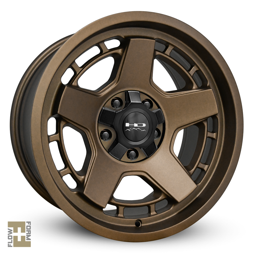 HD Off-Road Wheels Overland Sector Atlas Model 17x9.0 in All Satin Bronze with Deep Concave 5-Spoke Face Profile in 5x114.3, 5x127, 5x139.7, & 5x150