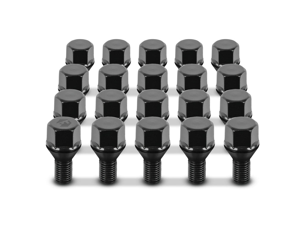 Perfectly Tight Short Thread Lug Bolt 20pc kit 12mm x 1.5mm & 14mm x 1.5mm in Black for Classic Volkswagen & Porsche for use on Alloy Wheels