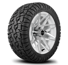 Load image into Gallery viewer, HD Golf Wheels Canyon in Gloss White with Machined Face Mounted with 23 Inch All Terrain Tire Package Assembly Shipped to your door ready to install.