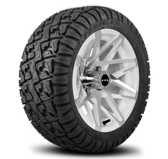 HD Golf Wheels Canyon in Gloss White with Machined Face Mounted with 23 Inch All Terrain Tire Package Assembly Shipped to your door ready to install.