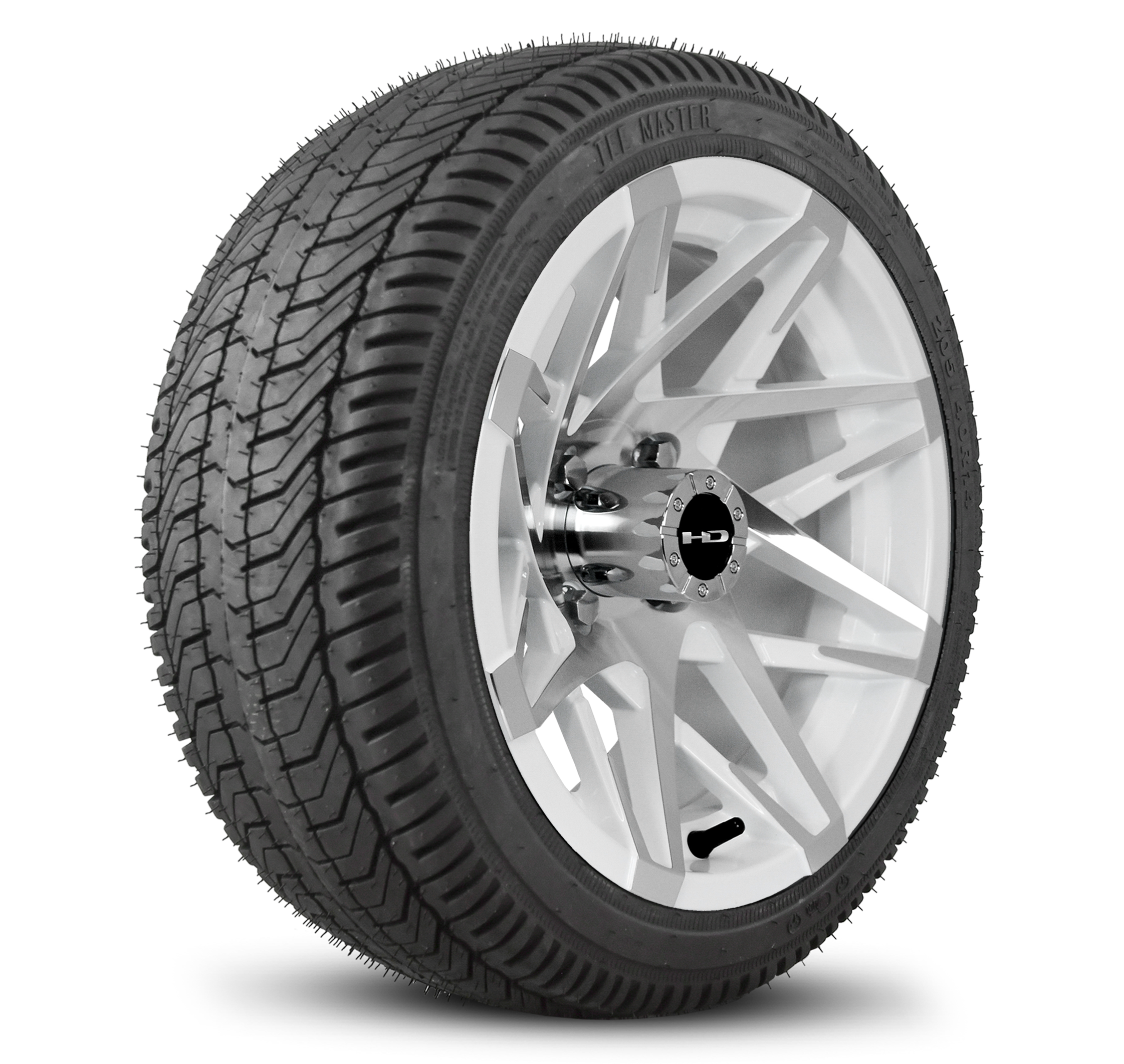 HD Golf Cart Wheels Red & Black Canyon Concave Wheel Rim with Tire Package with 2054014 Street Tread Tire mounted and shipped to your door ready to install
