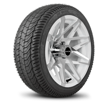 Load image into Gallery viewer, HD Golf Cart Wheels Red &amp; Black Canyon Concave Wheel Rim with Tire Package with 2054014 Street Tread Tire mounted and shipped to your door ready to install