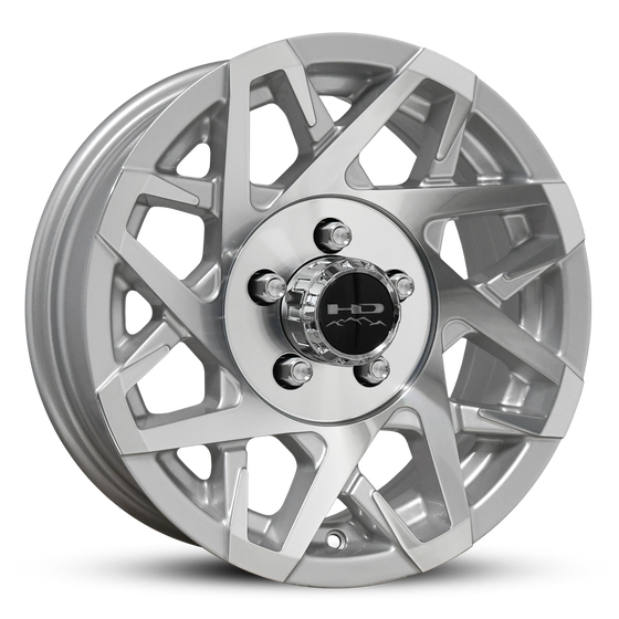 Shop Online & Buy 14x5.5 Custom 5 lug CANYON Aluminum Alloy Trailer Wheels by HD Off-Road in Gloss Silver Machined Face with Concave Face for Boat, Utility, Landscaping, Concession, Plus Many More Trailer Hub Axle Types.