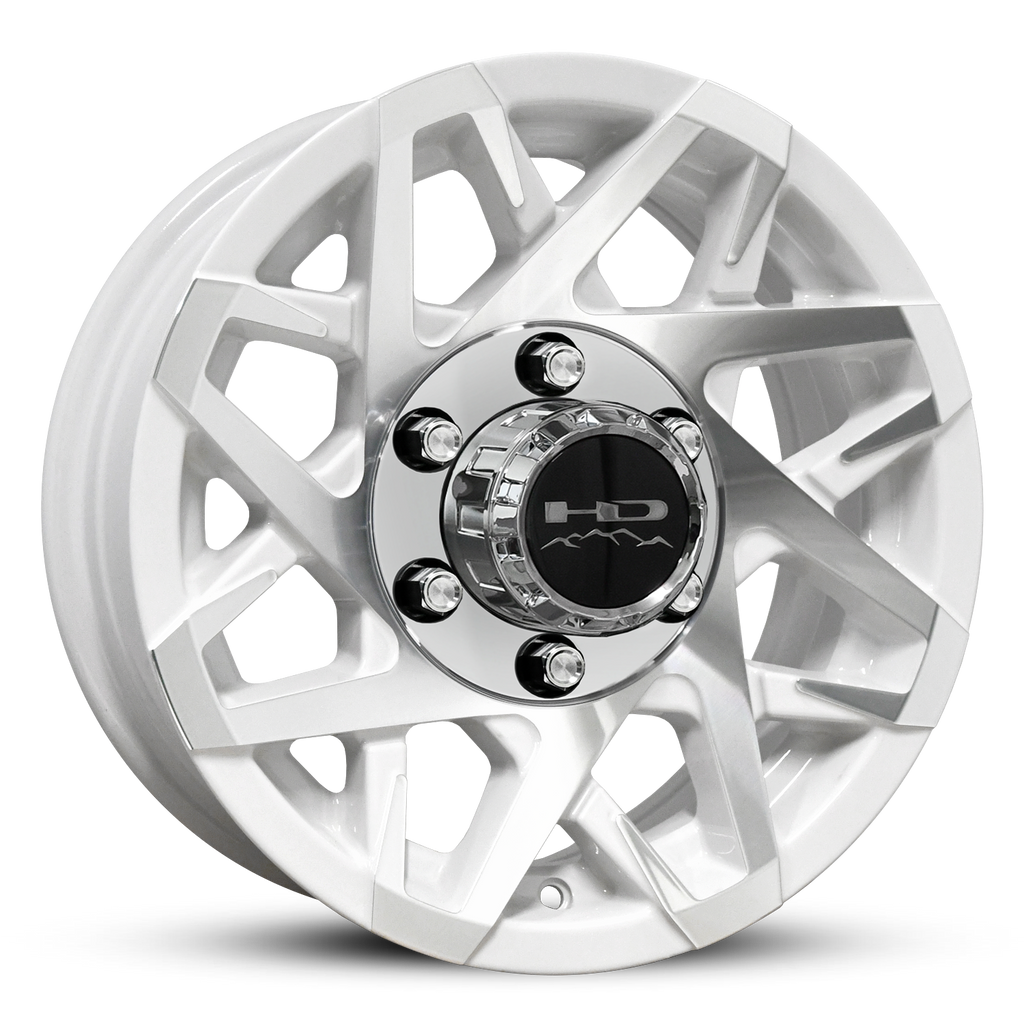 Shop Online & Buy 14x5.5 Custom 6 lug CANYON Aluminum Alloy Trailer Wheels by HD Off-Road in Gloss White Machined Face with Concave Face for Boat, Utility, Landscaping, Concession, Plus Many More Trailer Hub Axle Types.