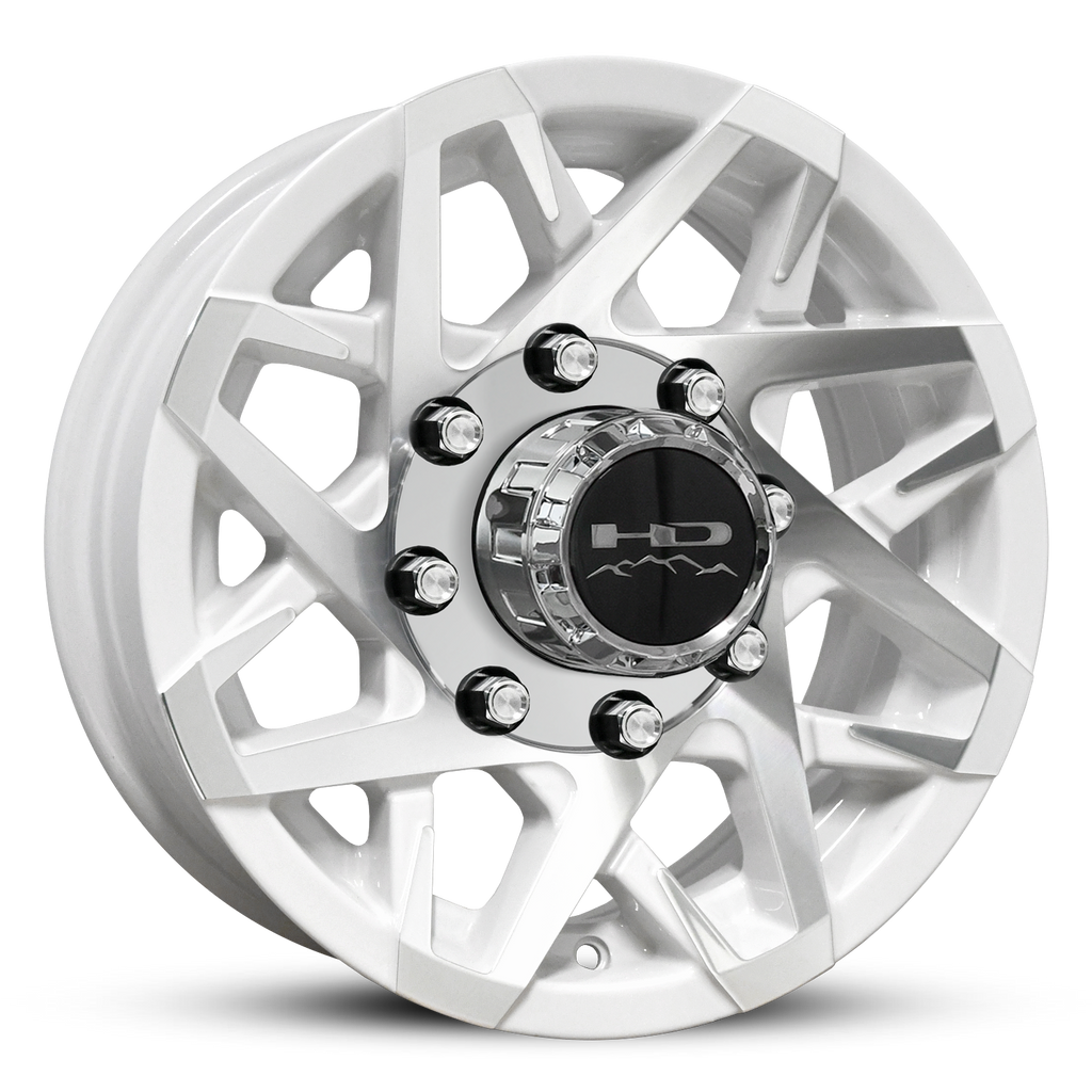 Shop Online & Buy 14x5.5 Custom 8 lug CANYON Aluminum Alloy Trailer Wheels by HD Off-Road in Gloss White Machined Face with Concave Face for Boat, Utility, Landscaping, Concession, Plus Many More Trailer Hub Axle Types.