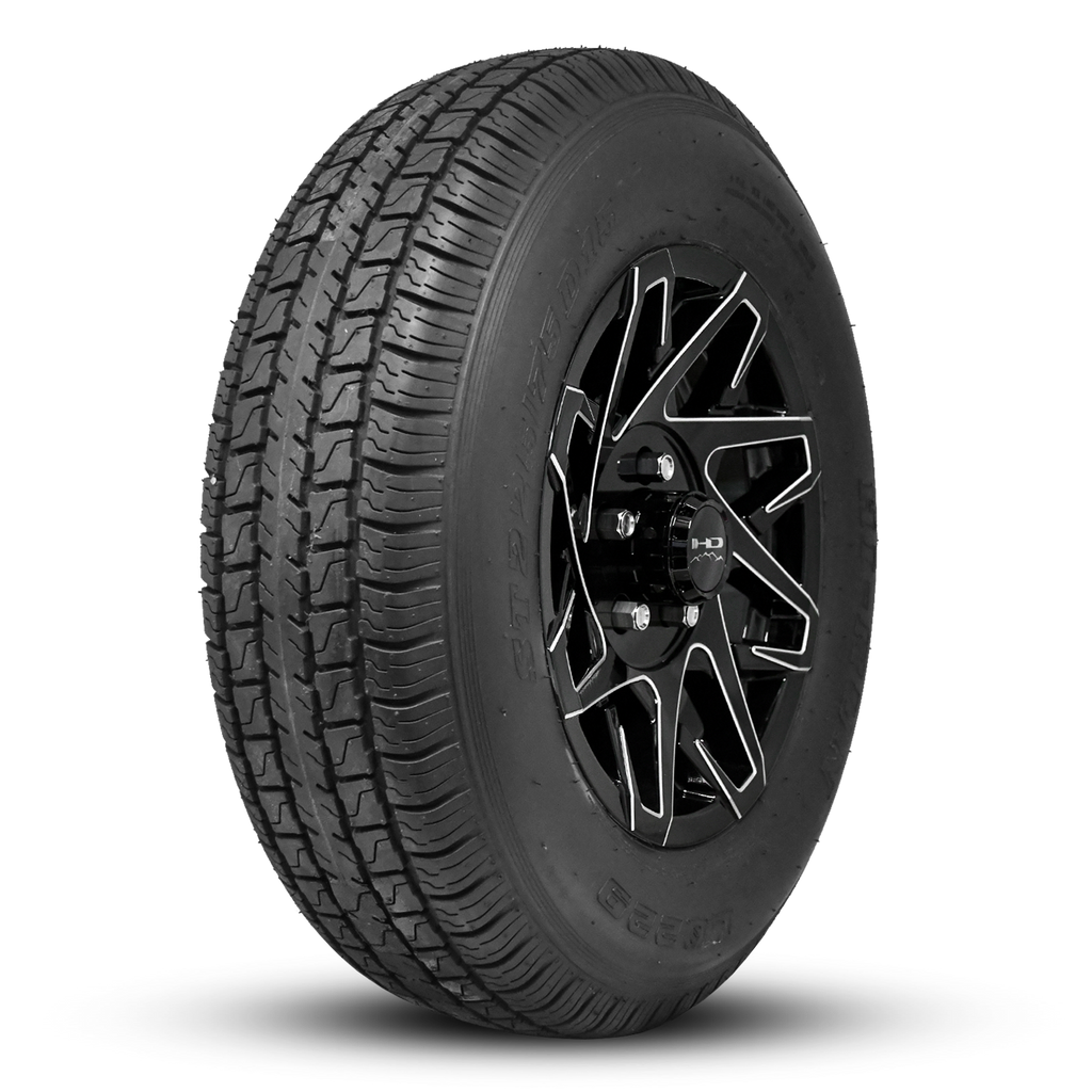 HD Trailer ReadyMount Wheel & Tire Assembly | BIAS PLY | Canyon - Gloss Black Milled Edge | 5 lug