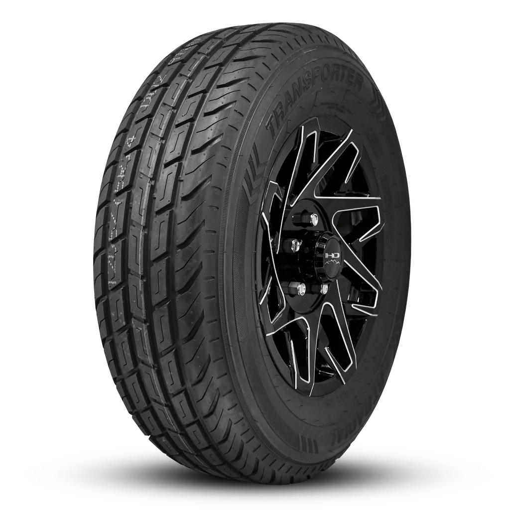 HD Trailer Canyon 15x6.0 +0 6x5.5(139.7mm) 108mm Gloss Black Milled Edge on Radial Trailer Tire 225/75R15 10ply