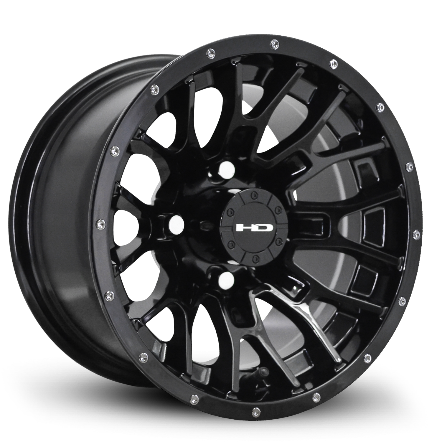 HD Golf RTC 12x7 -14 4x101.6mm 68.2mm Gloss Black w/Black Rivet