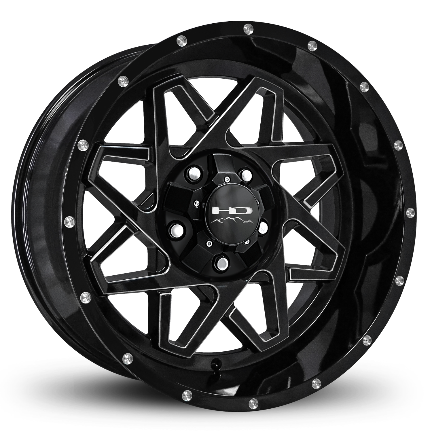 HD Offroad Gridlock 20x10 -25 5x127/5x139.7mm 106.2mm Gloss Black/Milled Edge
