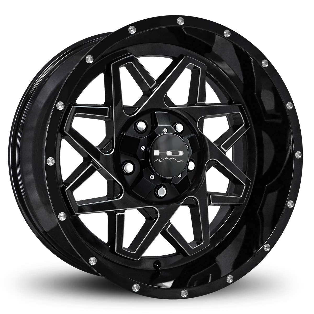 Hpd Rims HD Offroad Gridlock 20x10 -25 5x127/5x139.7mm 106.2mm Gloss Black/Mill ...