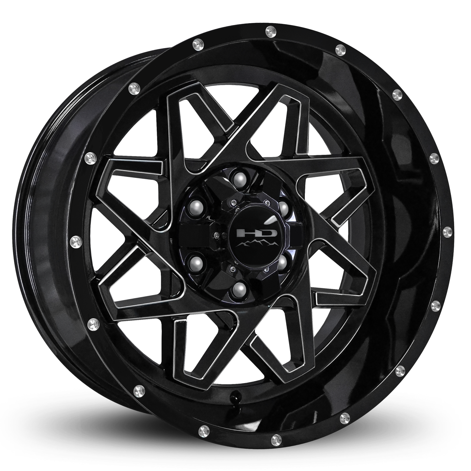 HD Offroad Gridlock 20x10 -25 6x135/6x139.7mm 106.2mm Gloss Black/Milled Edge