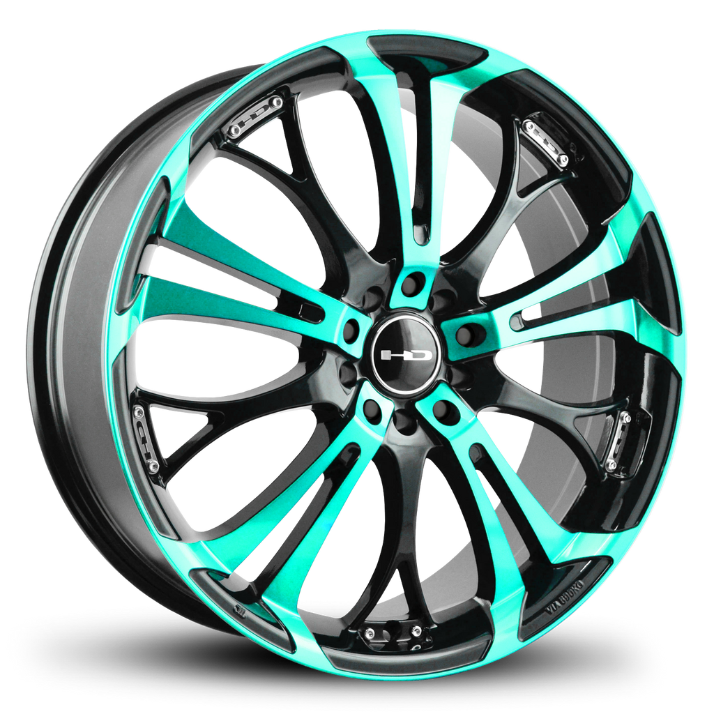HD Wheels Spinout 22x8.5 +20 5x115/5x120mm 74.1mm Gloss Teal&BK/Machin ...