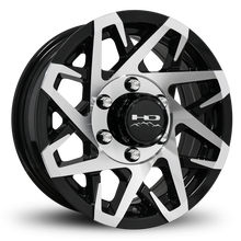 Load image into Gallery viewer, HD Trailer Canyon 16x6.0 +0 6x5.5 (139.7mm) 108mm Gloss Black Machined Face on Radial Trailer Tire 235/80R16 10ply
