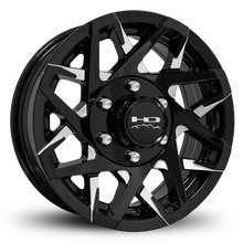 Load image into Gallery viewer, HD Trailer Canyon 15x6.0 +0 6x5.5(139.7mm) 108mm Gloss Black Milled Face on Radial Trailer Tire 225/75R15 10ply