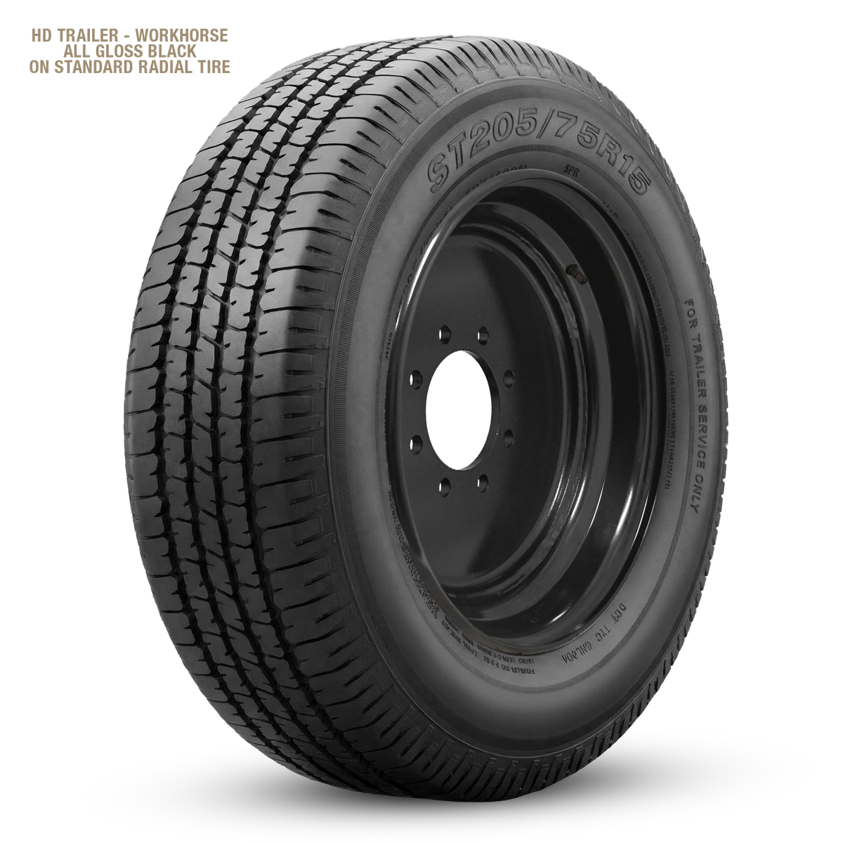 HD Trailer Workhorse 17.5x6.75 0 8x165mm 121.2mm 5mm barrel 12mm Flange All Gloss Black Powder Coat