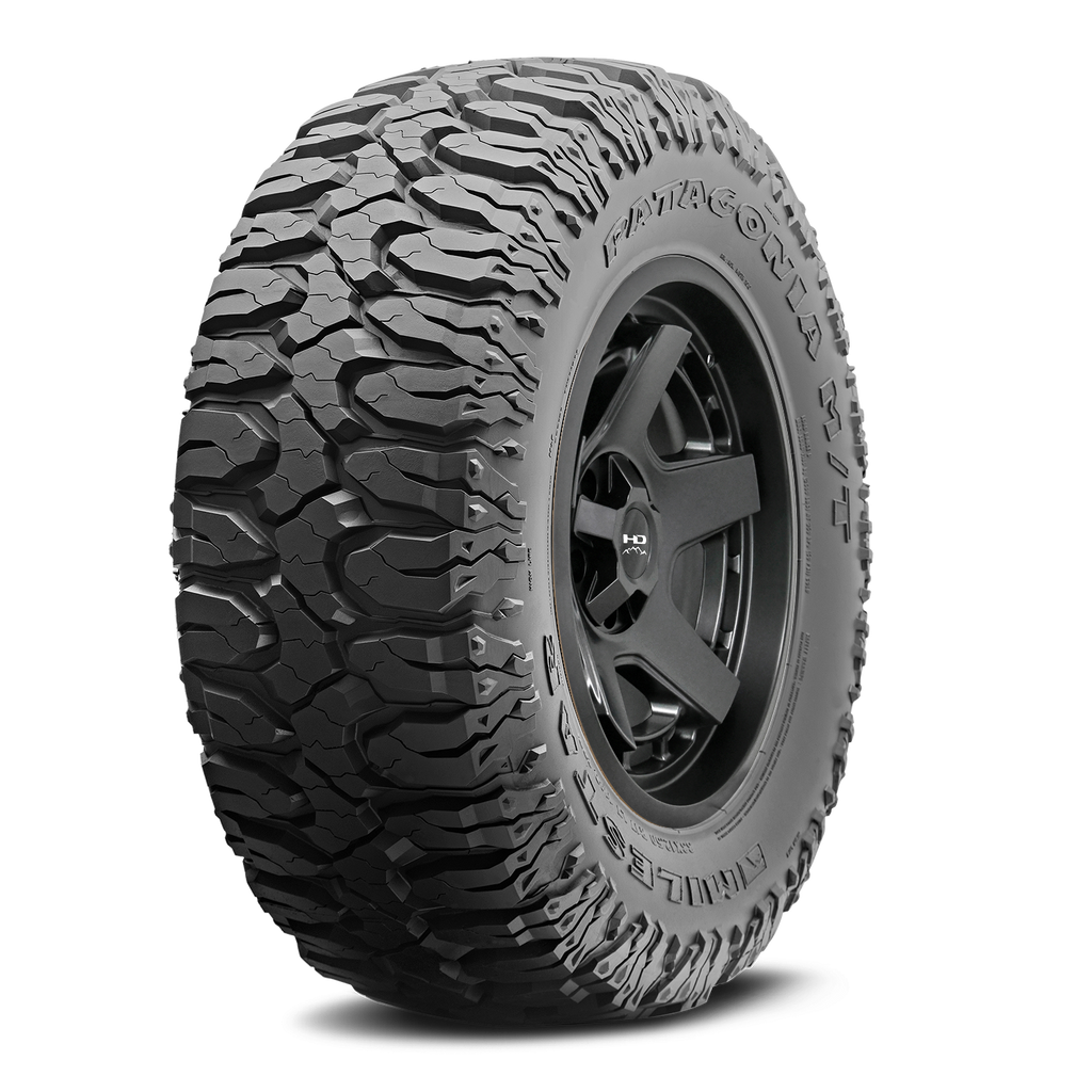 MILESTAR Patagonia M/T Mud Terrain Tire with the HD Off-Road Overland Sector Atlas in 17x9.0 All Satin Black Angled Shot Mounted & Balanced Wheel & Tire Package