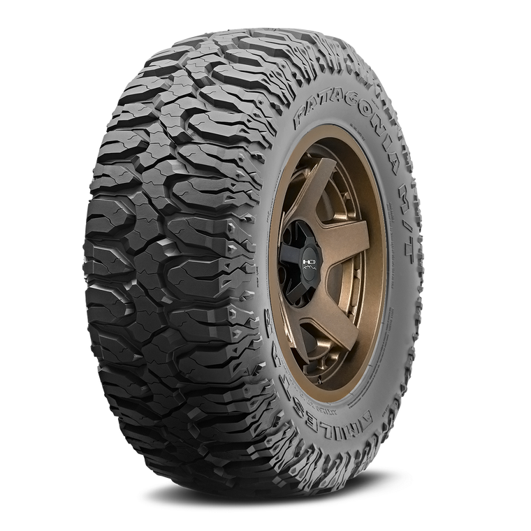 MILESTAR Patagonia M/T Mud Terrain Tire with the HD Off-Road Overland Sector Atlas in 17x9.0 All Satin Bronze Angled Shot Mounted & Balanced Wheel & Tire Package